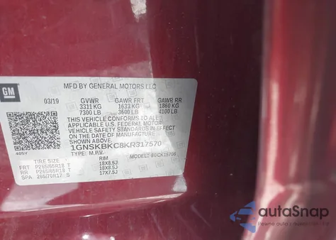 2019 Chevrolet Tahoe Lt из США, поврежденный, VIN 1GNSKBKC8KR317570